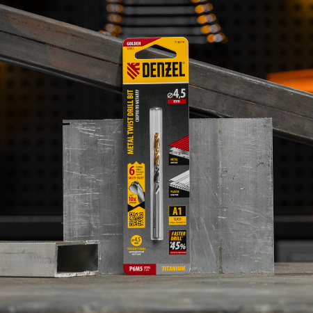 Сверло спиральное по металлу 4,5 x 80мм, Р6М5, Golden Tip, многогранная заточка Denzel