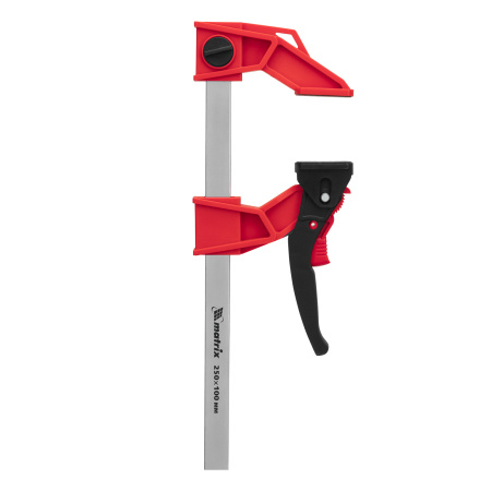 Струбцина реечная быстрозажимная, усиленная, пластиковый корпус рычажно-храповой механизм, 250 х 100 х 401 мм, штанга 5 х 22 мм Matrix цена