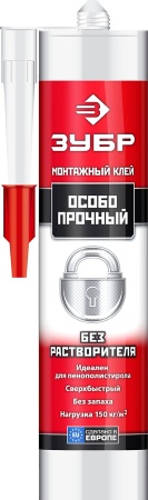 Клей монтажный ЗУБР, особопрочный, без растворителей, 300мл