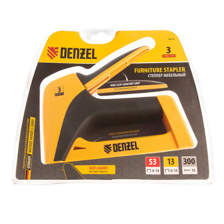 Степлер мебельный, пластиковый корпус, тип скобы: 13, 53, 300, 6-14 мм, Denzel цена