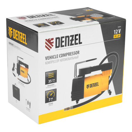Компрессор автомобильный DС-20,12 В, 7 атм, 35 л/мин Denzel цена