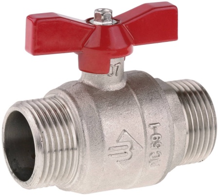 Кран ЗУБР шаровой 1″ полнопроходной ″папа-папа″, бабочка, никелированная латунь