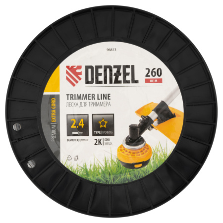 Леска для триммера двухкомпонентная звезда, 2,4мм х 260м, на DIN катушке EXTRA CORD Denzel цена