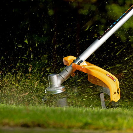 Триммер электрический TE-1400, 1400 Вт, 420 мм, катушка + диск, разборная штанга Denzel цена