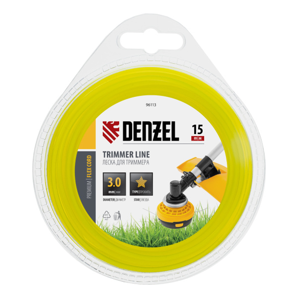 Леска для триммера, звезда 3 мм х 15 м, блистер Flex cord Denzel цена