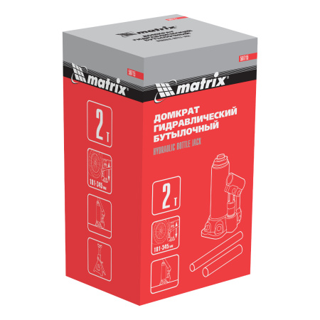 Домкрат гидравлический бутылочный, 2 т, высота подъема 181-345 мм Matrix цена