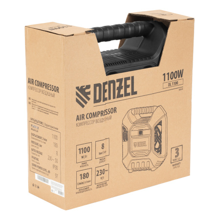 Компрессор воздушный DL1100 1.1 кВт, 180 л/мин, с набором аксессуаров Denzel