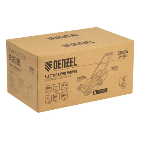 Газонокосилка электрическая GMC-2000, шир. 44см, 2000 Вт, 6 уров., травосб. 45 л Denzel цена