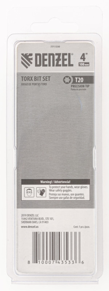 Бита T20x100 мм, 5 шт. Denzel