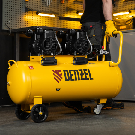 Компрессор безмасл. малошумный DLP-3000/100, 3 кВт, 2х1,5 кВт,100 л, 2850 об/мин,500 л/мин Denzel