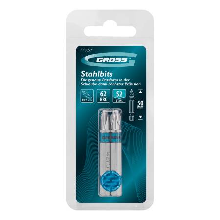 Бита PH2х50мм, сталь S2, шестигр., 2 шт. Gross