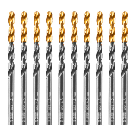 Сверло по металлу, 4,5 мм, HSS-Tin, Golden Tip, 10 шт. Denzel