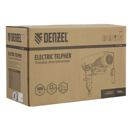 Тельфер электрический TF-1200,1.2 т, 1800 Вт, высота 12 м, 8 м/мин Denzel цена