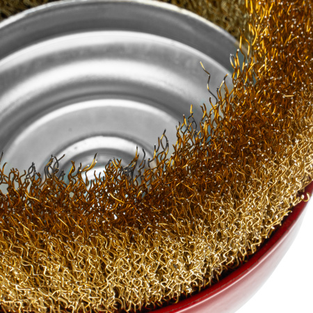 Щетка для УШМ, 125 мм, М14, "чашка", латунированная витая проволока Matrix