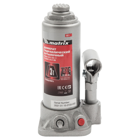 Домкрат гидравлический бутылочный, 3 т, высота подъема 194-372 мм Matrix цена