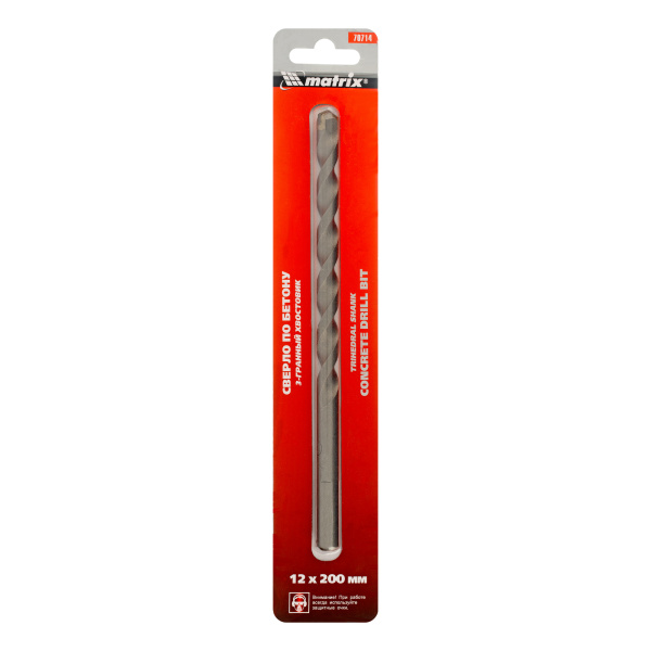 Сверло по бетону, 12 х 200 мм, трехгранный хвостовик Matrix