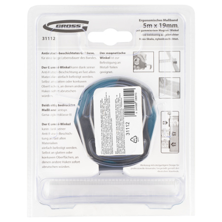 Рулетка "Schlagfest",5 м x 19 мм,магнитный обрезиненный зацеп,двусторонняя шкала,Нейлоновое покрытие,автоматическая фиксация Gross цена