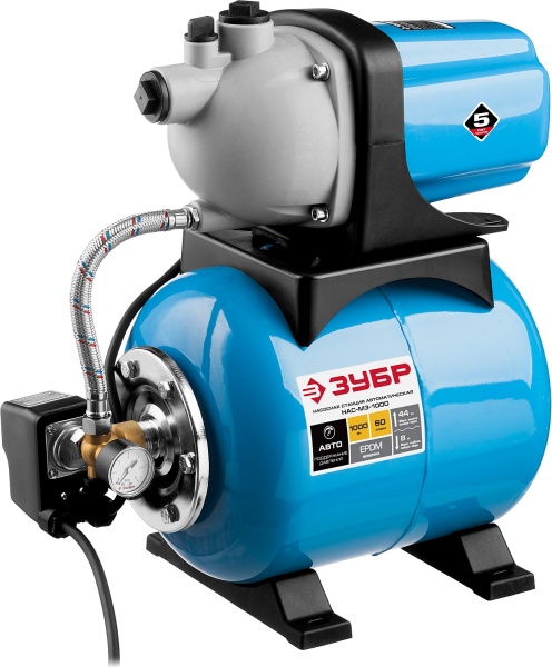 Станция насосная ЗУБР ″Мастер″ М3 автоматическая, 1000 Вт, пропускная способность 60 л/мин, напор 44 м, бак 20 л НАС-М3-1000