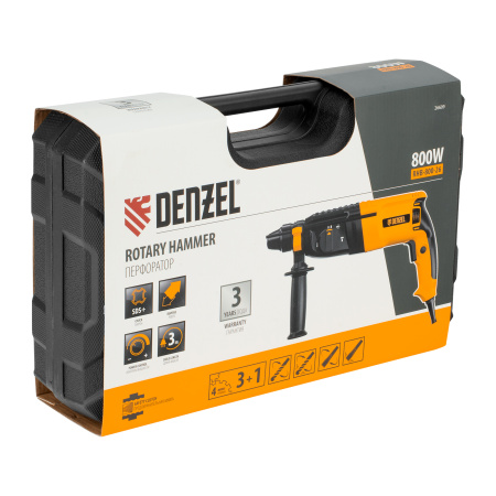 Перфоратор электрический RHB-800-26, SDS-plus, 800 Вт, 3 Дж, 4 реж. Denzel