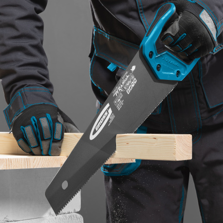 Ножовка по дереву "Piranha", 400 мм, 11-12 TPI, зуб-3D, каленый зуб, тефлоновое покрытие полотна, двухкомпонентная рукоятка Gross цена