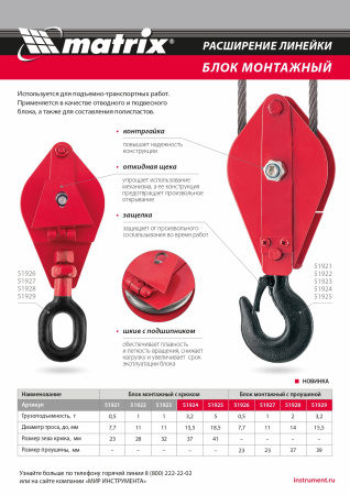 Блок монтажный с крюком, 0.5 т Matrix цена