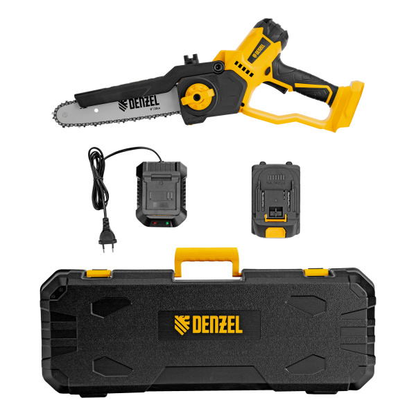 Цепная мини-пила аккумуляторная бесщет., СCS-200BL, шина 200 мм, Li-Ion, 20 В Denzel