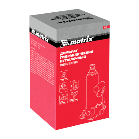 Домкрат гидравлический бутылочный, 5 т, h подъема 197-382 мм Matrix цена