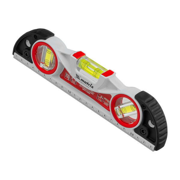 Уровень алюминиевый литой, фрезерованный, 3 глазка, две ударные площадки, 235 мм Matrix цена