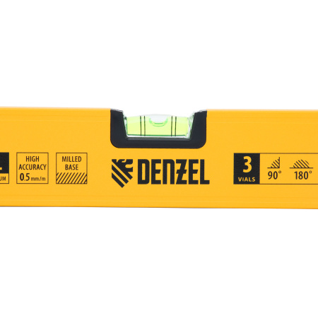 Уровень алюминиевый, магнит, фрезерованный, 3 глазка (1 зеркал.) 0,5 мм/м, 800 мм Denzel цена