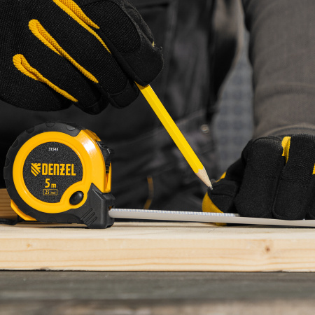 Рулетка 5м х 25мм, двухкомп. корпус, кнопка-пауза Denzel цена