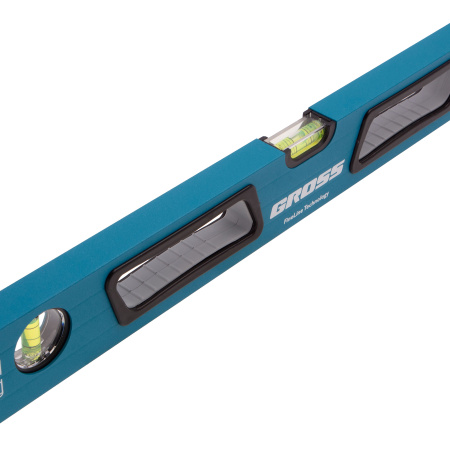 Уровень алюминиевый, 600 мм, усиленный с ударопрочными заглушками, рукоятки, 3 глазка Gross цена