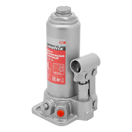 Домкрат гидравлический бутылочный, 4 т, высота подъема 194-372 мм, в пластиковый кейсе Matrix цена