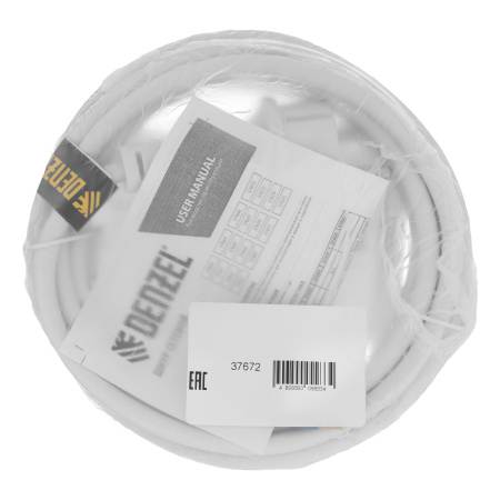 Шнур сетевой Energy Series, ПВС, 3 м, 2 x 1,5 мм, с неразборной вилкой, белый, Denzel цена