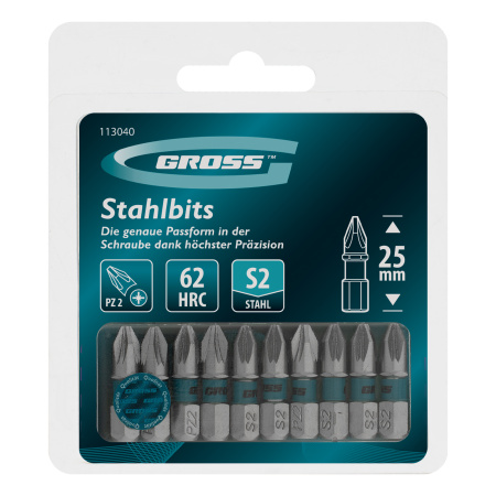 Бита PZ2х25мм, сталь S2, шестигр., 10 шт. Gross