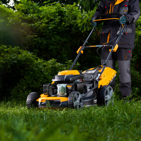 Газонокосилка бензиновая GLD-520SP, 196 куб.см, ширина 52 см, привод, 7 уровней,травосборник 60 л Denzel цена