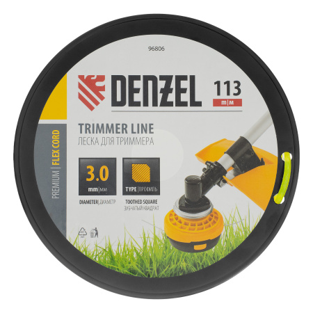 Леска для триммера зубчатый квадрат, 3,0мм х 113м, на DIN катушке FLEX CORD Denzel цена