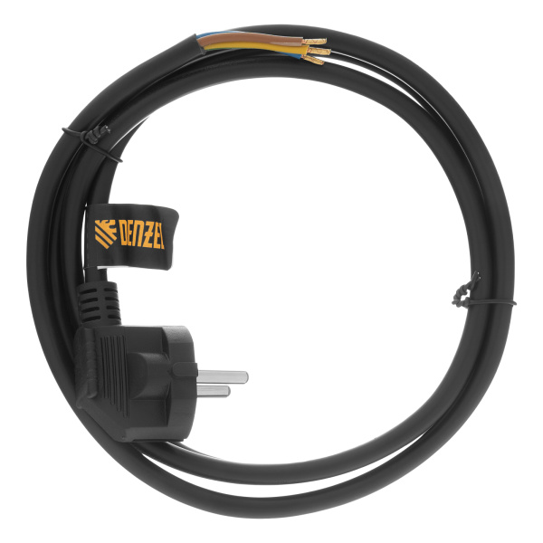 Шнур сетевой Energy Series, ПВС, 1,5 м, 3 x 1,5 мм, с неразборной вилкой, черный, Denzel цена