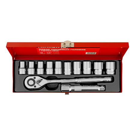 Набор торцевых головок, 1/2", головки 10 - 24 мм, с трещот. ключом, 12 предметов Matrix
