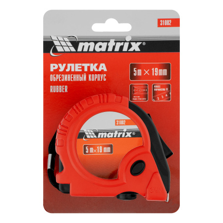 Рулетка Rubber,5 м х 19 мм,обрезиненный корпус Matrix цена