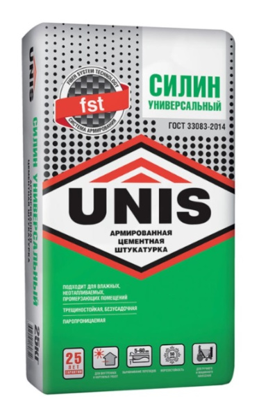 Штукатурка цементная UNIS (Юнис) Силин Универсальный армированная 25 кг
