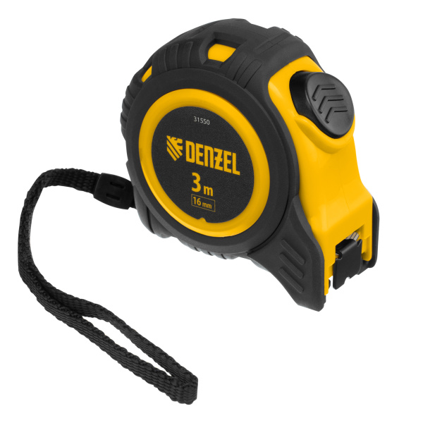 Рулетка 3м х 16мм, обрезиненный корпус, автоматическая фиксация Denzel цена