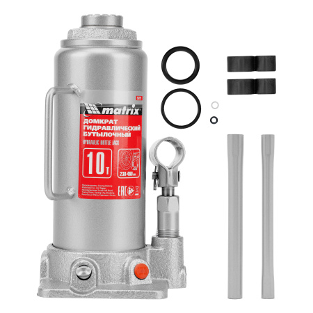 Домкрат гидравлический бутылочный, 10 т, высота подъема 230-460 мм Matrix цена