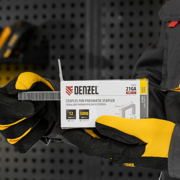 Скобы 21GA для пнев. степл., 12мм, шир. - 0,95мм, тол. - 0,6мм, шир. скобы - 12,8мм, 5000шт Denzel цена