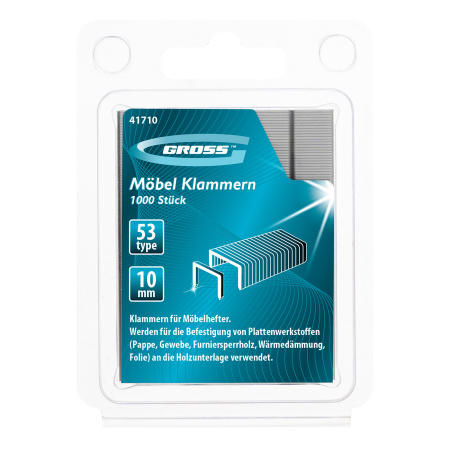 Скобы, 10 мм, для мебельного степлера, усиленные, тип 53, 1000 шт Gross цена