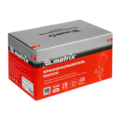 Краскораспылитель HP пневмат. с верхним бачком V= 0,6 л, сопло диаметром 1.7 мм Matrix цена