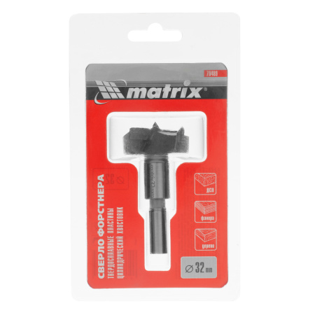 Сверло Форстнера по дереву, 32 мм, твердосплавные пластины, цилиндрический хвостовик Matrix