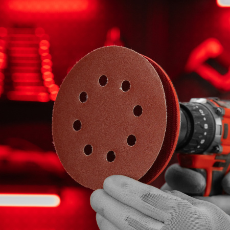 Круг абразивный на ворсовой подложке под "липучку", перфорированный, P 180, 125 мм, 5 шт Matrix