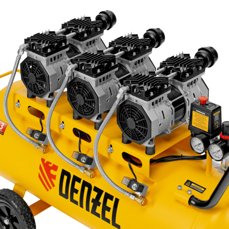 Компрессор безмасляный, малошумный DLS 1800/100,1800 Вт, 3x600, 100 л, 345 л/мин Denzel