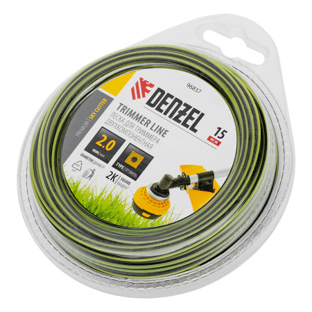 Леска для триммера двухкомпонентная квадратная, 2,0мм х 15м, блистер SkyCutter Denzel цена