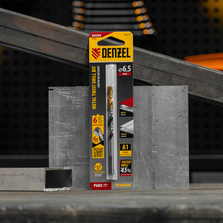 Сверло спиральное по металлу 6,5 x 93мм, Р6М5, Golden Tip, многогранная заточка Denzel
